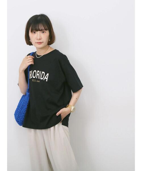 Samansa Mos2 blue(サマンサモスモスブルー)の「ロゴプリントTシャツ(Tシャツ/カットソー・レディース・ブルー/ブラック/ブラウン/オレンジ/オフホワイト・F)」の21枚目の写真