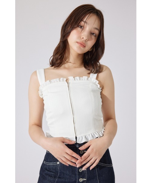 rienda(リエンダ)の「【AKB48 千葉恵里さん着用】ツーウェイペプラムビスチェトップス 夏服(キャミソール・レディース・ホワイト/ホワイト系その他/ブラウン・SMALL/MEDIUM)」の4枚目の写真