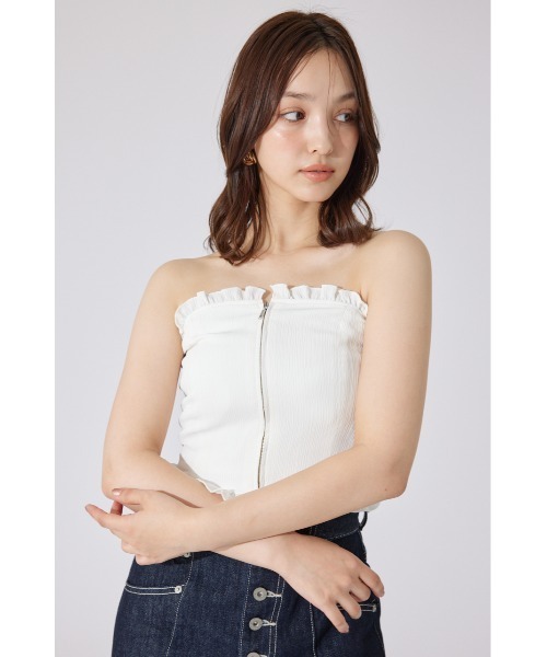 rienda(リエンダ)の「【AKB48 千葉恵里さん着用】ツーウェイペプラムビスチェトップス 夏服(キャミソール・レディース・ホワイト/ホワイト系その他/ブラウン・SMALL/MEDIUM)」の7枚目の写真