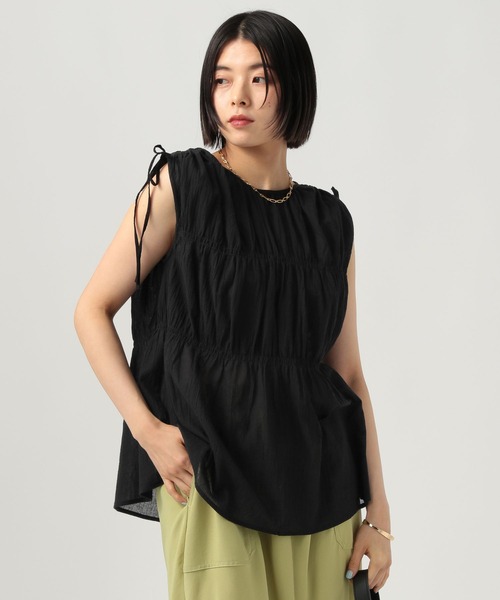 BAYFLOW（ベイフロー）の「ギャザーブラウスノースリーブ（シャツ/ブラウス・レディース・ブラック/ブルー/オフホワイト・FREE）」の9枚目の写真