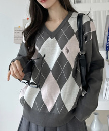 【Ada.別注 U.S. POLO ASSN】アーガイル Vネック トラッド ニット