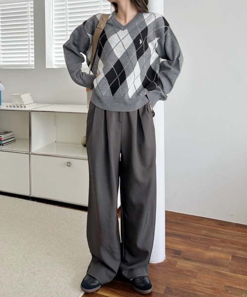 U.S. POLO ASSN.（ユーエスポロアッスン）の「【Ada.別注 U.S. POLO ASSN】アーガイル Vネック トラッド ニット（ニット/セーター・レディース・アイボリー/グレー/レッド/ブラウン・M/L）」の10枚目の写真