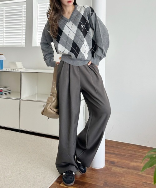 U.S. POLO ASSN.（ユーエスポロアッスン）の「【Ada.別注 U.S. POLO ASSN】アーガイル Vネック トラッド ニット（ニット/セーター・レディース・アイボリー/グレー/レッド/ブラウン・M/L）」の11枚目の写真