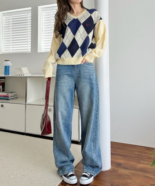 U.S. POLO ASSN.（ユーエスポロアッスン）の「【Ada.別注 U.S. POLO ASSN】アーガイル Vネック トラッド ニット（ニット/セーター・レディース・アイボリー/グレー/レッド/ブラウン・M/L）」の8枚目の写真