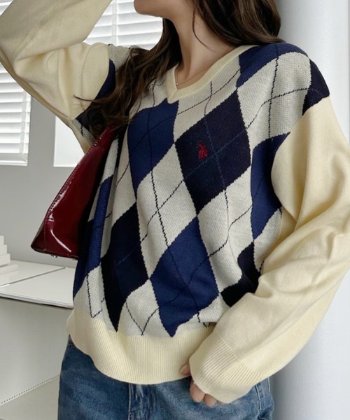 U.S. POLO ASSN.（ユーエスポロアッスン）の「【Ada.別注 U.S. POLO ASSN】アーガイル Vネック トラッド ニット（ニット/セーター・レディース・アイボリー/グレー/レッド/ブラウン・M/L）」の18枚目の写真