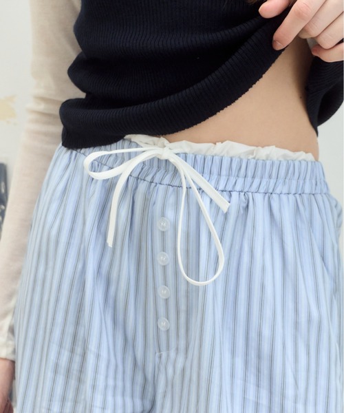 Birthday room(バースデイルーム)の「ストライプダブルウエストイージーパンツ/Stripe double waist easy pants(その他パンツ・レディース・ピンク/ライトブルー・FREE)」の2枚目の写真