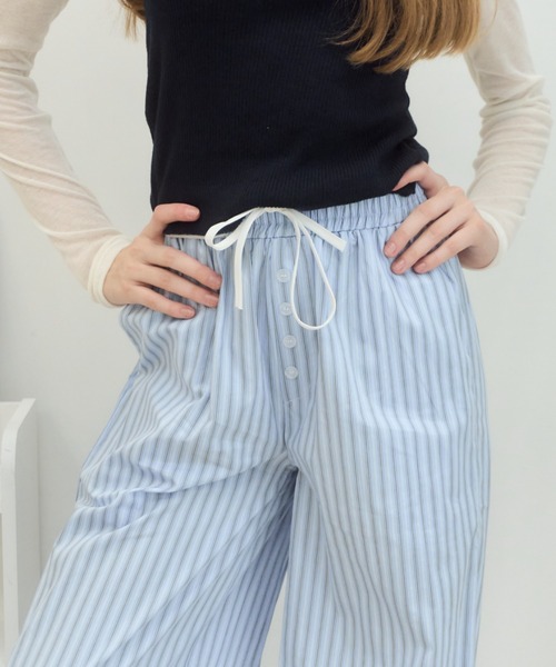 Birthday room(バースデイルーム)の「ストライプダブルウエストイージーパンツ/Stripe double waist easy pants(その他パンツ・レディース・ピンク/ライトブルー・FREE)」の3枚目の写真
