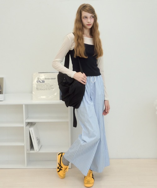 Birthday room(バースデイルーム)の「ストライプダブルウエストイージーパンツ/Stripe double waist easy pants(その他パンツ・レディース・ピンク/ライトブルー・FREE)」の6枚目の写真