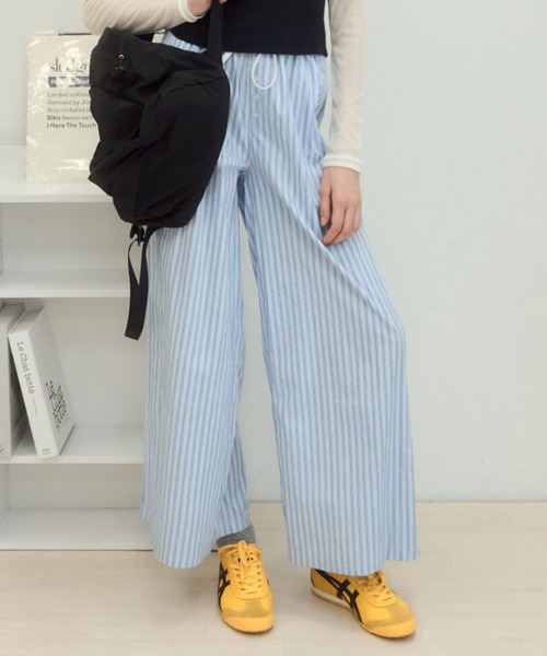 Birthday room(バースデイルーム)の「ストライプダブルウエストイージーパンツ/Stripe double waist easy pants(その他パンツ・レディース・ピンク/ライトブルー・FREE)」の4枚目の写真