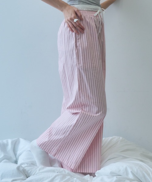 Birthday room(バースデイルーム)の「ストライプダブルウエストイージーパンツ/Stripe double waist easy pants(その他パンツ・レディース・ピンク/ライトブルー・FREE)」の21枚目の写真