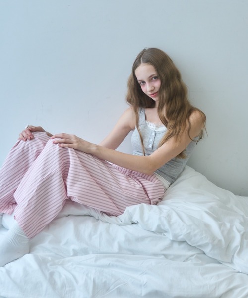 Birthday room(バースデイルーム)の「ストライプダブルウエストイージーパンツ/Stripe double waist easy pants(その他パンツ・レディース・ピンク/ライトブルー・FREE)」の10枚目の写真