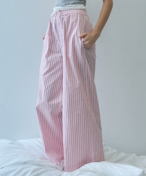 Birthday room(バースデイルーム)の「ストライプダブルウエストイージーパンツ/Stripe double waist easy pants(その他パンツ・レディース・ピンク/ライトブルー・FREE)」の9枚目の写真