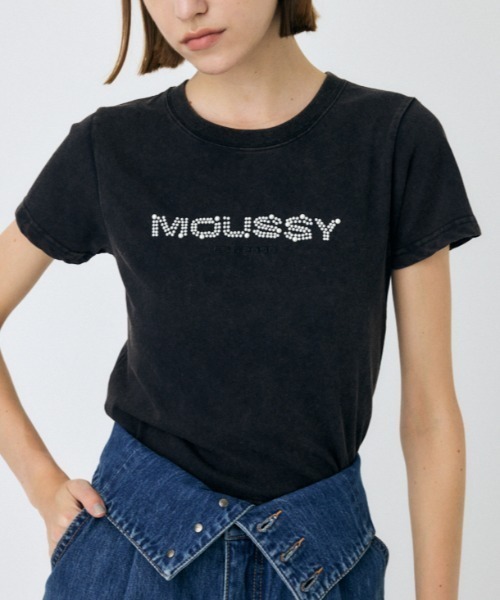 MOUSSY（マウジー）の「LITTLE POPS LOGO Tシャツ（Tシャツ/カットソー・レディース・ホワイト/ライトブルー/ライトブラック/ピンク・FREE）」の3枚目の写真