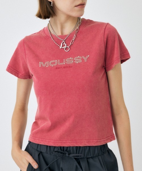 MOUSSY（マウジー）の「LITTLE POPS LOGO Tシャツ（Tシャツ/カットソー・レディース・ホワイト/ライトブルー/ライトブラック/ピンク・FREE）」の4枚目の写真