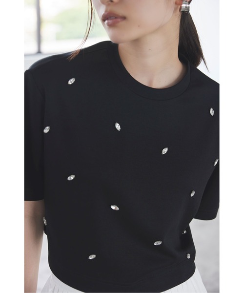 &. NOSTALGIA（アンドドットノスタルジア）の「ビジュークロップドTシャツ（Tシャツ/カットソー・レディース・ブラック/ホワイト・M）」の3枚目の写真