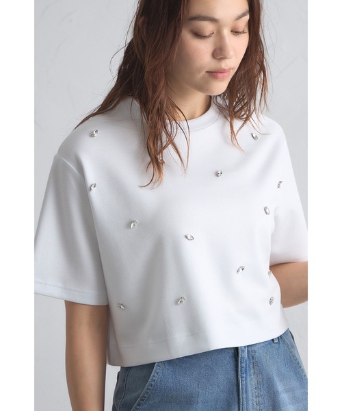 &. NOSTALGIA（アンドドットノスタルジア）の「ビジュークロップドTシャツ（Tシャツ/カットソー・レディース・ブラック/ホワイト・M）」の11枚目の写真
