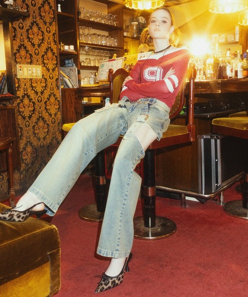 SPIRALGIRL（スパイラルガール）の「スポーティーナンバーショートニット（ニット/セーター・レディース・グレー/レッド/ブラウン・FREE）」の7枚目の写真