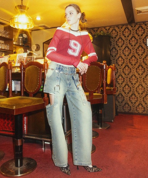 SPIRALGIRL（スパイラルガール）の「スポーティーナンバーショートニット（ニット/セーター・レディース・グレー/レッド/ブラウン・FREE）」の6枚目の写真