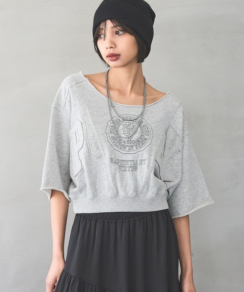 PAGEBOY(ページボーイ)の「リメイクライクカレッジ(半袖)(Tシャツ/カットソー・レディース・ダークブラウン/チャコールグレー/グレー・FREE)」の3枚目の写真
