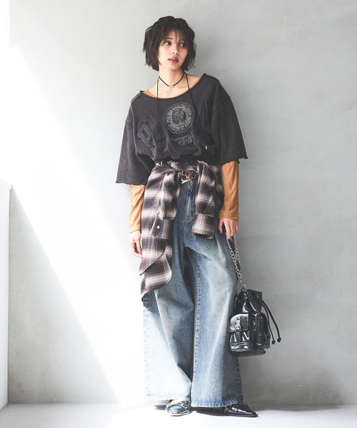 PAGEBOY(ページボーイ)の「リメイクライクカレッジ(半袖)(Tシャツ/カットソー・レディース・ダークブラウン/チャコールグレー/グレー・FREE)」の14枚目の写真