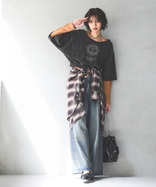 PAGEBOY(ページボーイ)の「リメイクライクカレッジ(半袖)(Tシャツ/カットソー・レディース・ダークブラウン/チャコールグレー/グレー・FREE)」の15枚目の写真