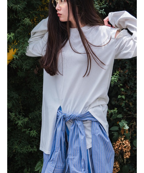 k3&co.(ケイスリーアンドコー)の「Slit top(Tシャツ/カットソー・レディース・ホワイト/ブラック・ONE SIZE)」の8枚目の写真