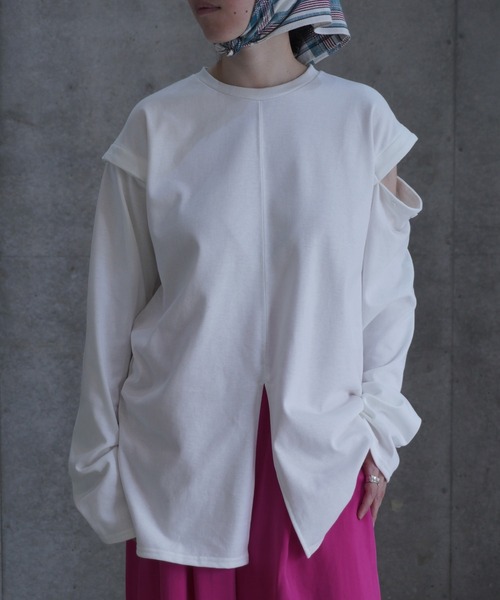 k3&co.(ケイスリーアンドコー)の「Slit top(Tシャツ/カットソー・レディース・ホワイト/ブラック・ONE SIZE)」の15枚目の写真