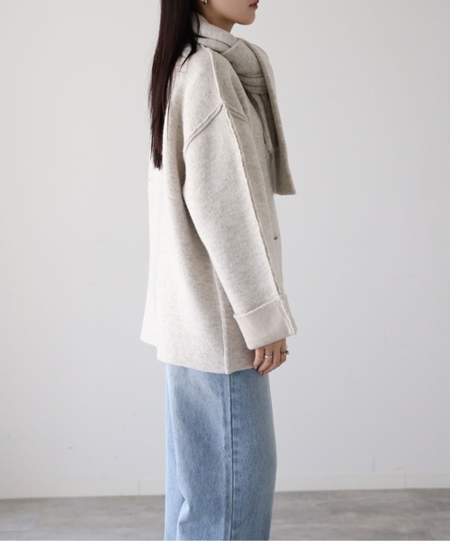 YENNA(イェンナ)の「ダブルフェースニットブルゾン+マフラー付き / コーディガン(その他アウター・レディース・ブラウン/アイボリー/チャコールグレー・FREE)」の21枚目の写真