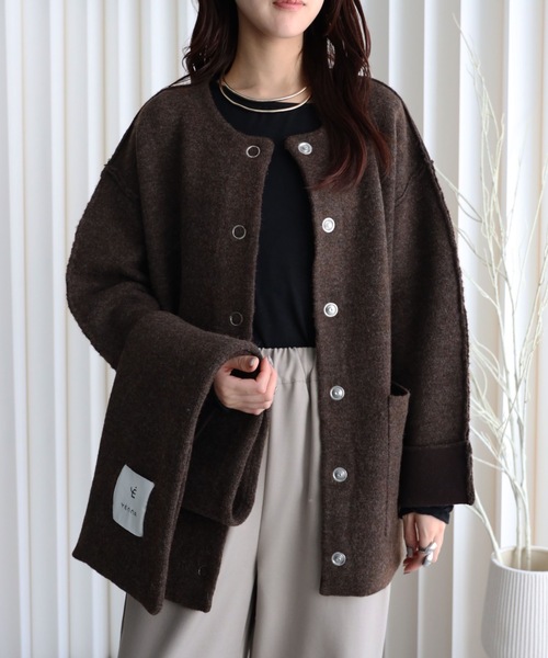 セール】ダブルフェースニットブルゾン+マフラー付き / コーディガン