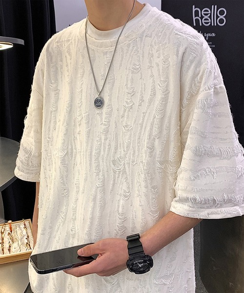 THE HITSS(ヒッツ)の「クラッシュ ダメージ オーバーサイズ Tシャツ(Tシャツ/カットソー・メンズ・チャコール/ホワイト/ブルー/ブラック・FREE)」の2枚目の写真