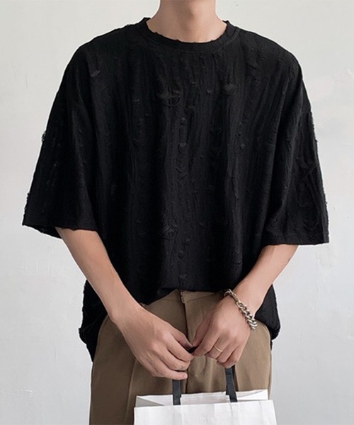 THE HITSS(ヒッツ)の「クラッシュ ダメージ オーバーサイズ Tシャツ(Tシャツ/カットソー・メンズ・チャコール/ホワイト/ブルー/ブラック・FREE)」の3枚目の写真