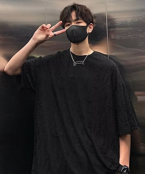THE HITSS(ヒッツ)の「クラッシュ ダメージ オーバーサイズ Tシャツ(Tシャツ/カットソー・メンズ・チャコール/ホワイト/ブルー/ブラック・FREE)」の15枚目の写真