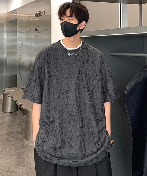THE HITSS(ヒッツ)の「クラッシュ ダメージ オーバーサイズ Tシャツ(Tシャツ/カットソー・メンズ・チャコール/ホワイト/ブルー/ブラック・FREE)」の22枚目の写真