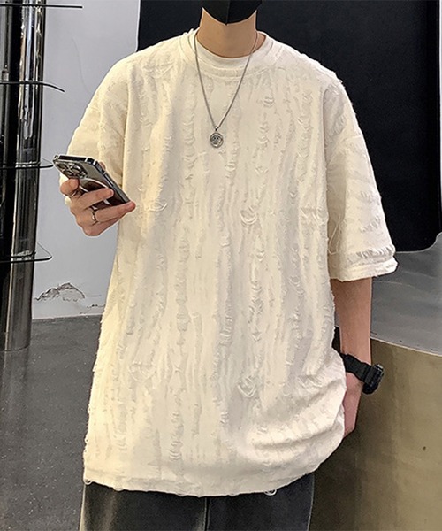 THE HITSS(ヒッツ)の「クラッシュ ダメージ オーバーサイズ Tシャツ(Tシャツ/カットソー・メンズ・チャコール/ホワイト/ブルー/ブラック・FREE)」の5枚目の写真