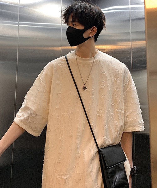 THE HITSS(ヒッツ)の「クラッシュ ダメージ オーバーサイズ Tシャツ(Tシャツ/カットソー・メンズ・チャコール/ホワイト/ブルー/ブラック・FREE)」の6枚目の写真