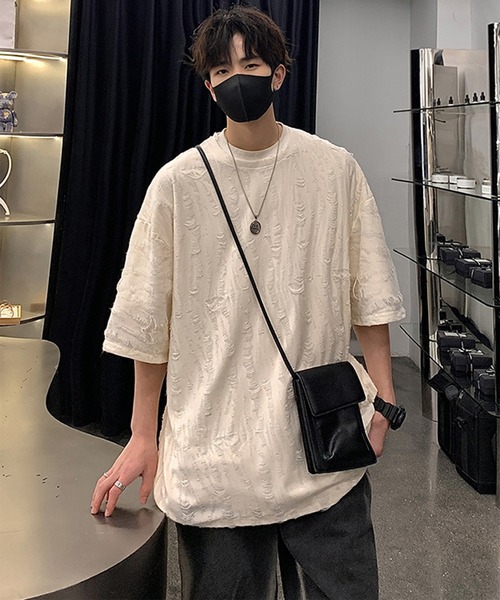 THE HITSS(ヒッツ)の「クラッシュ ダメージ オーバーサイズ Tシャツ(Tシャツ/カットソー・メンズ・チャコール/ホワイト/ブルー/ブラック・FREE)」の7枚目の写真