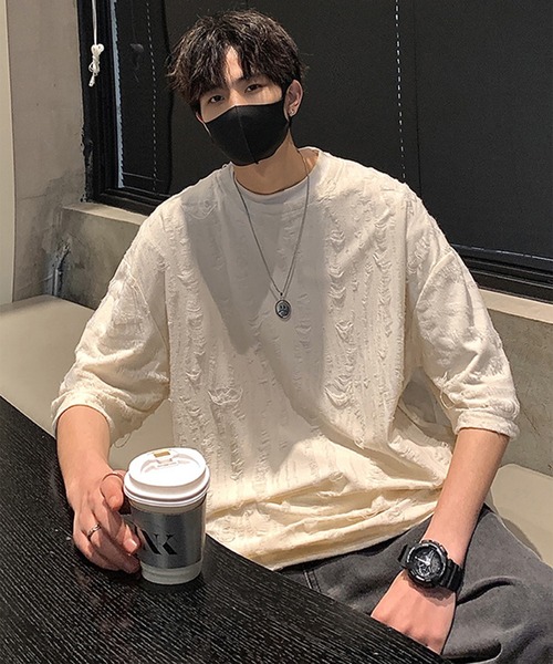 THE HITSS(ヒッツ)の「クラッシュ ダメージ オーバーサイズ Tシャツ(Tシャツ/カットソー・メンズ・チャコール/ホワイト/ブルー/ブラック・FREE)」の9枚目の写真