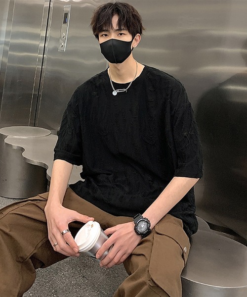 THE HITSS(ヒッツ)の「クラッシュ ダメージ オーバーサイズ Tシャツ(Tシャツ/カットソー・メンズ・チャコール/ホワイト/ブルー/ブラック・FREE)」の17枚目の写真