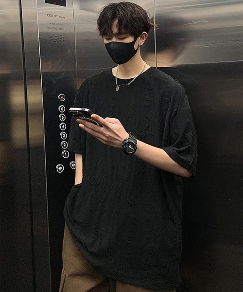 THE HITSS(ヒッツ)の「クラッシュ ダメージ オーバーサイズ Tシャツ(Tシャツ/カットソー・メンズ・チャコール/ホワイト/ブルー/ブラック・FREE)」の16枚目の写真