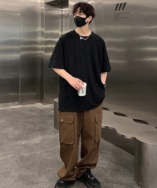 THE HITSS(ヒッツ)の「クラッシュ ダメージ オーバーサイズ Tシャツ(Tシャツ/カットソー・メンズ・チャコール/ホワイト/ブルー/ブラック・FREE)」の19枚目の写真