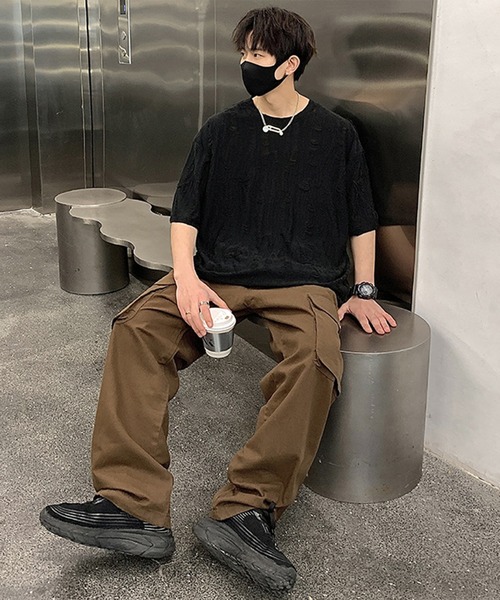 THE HITSS(ヒッツ)の「クラッシュ ダメージ オーバーサイズ Tシャツ(Tシャツ/カットソー・メンズ・チャコール/ホワイト/ブルー/ブラック・FREE)」の18枚目の写真