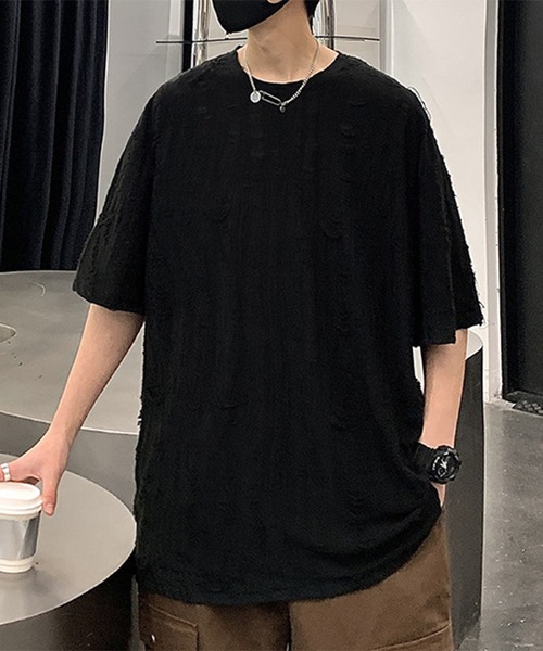 THE HITSS(ヒッツ)の「クラッシュ ダメージ オーバーサイズ Tシャツ(Tシャツ/カットソー・メンズ・チャコール/ホワイト/ブルー/ブラック・FREE)」の14枚目の写真