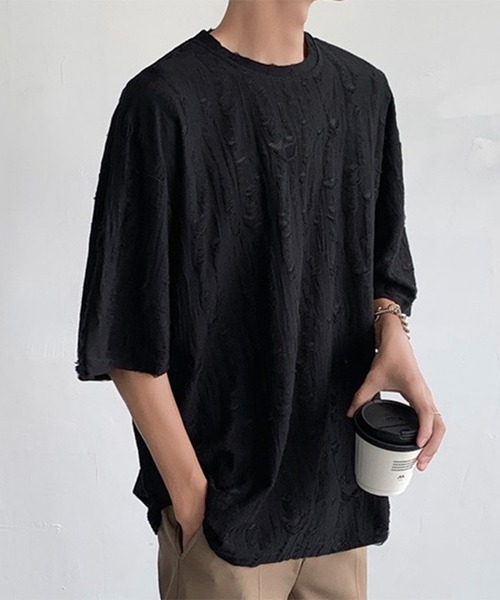 THE HITSS(ヒッツ)の「クラッシュ ダメージ オーバーサイズ Tシャツ(Tシャツ/カットソー・メンズ・チャコール/ホワイト/ブルー/ブラック・FREE)」の13枚目の写真