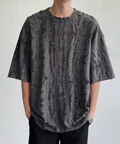 THE HITSS(ヒッツ)の「クラッシュ ダメージ オーバーサイズ Tシャツ(Tシャツ/カットソー・メンズ・チャコール/ホワイト/ブルー/ブラック・FREE)」の20枚目の写真