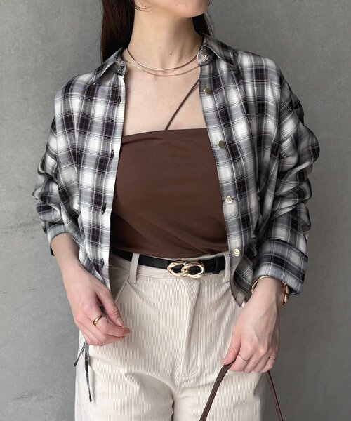 ブラウス シャツ 「UV加工付き」ドロストチェックショートシャツ レディース UV加工付き】ドロストチェックショートシャツ（シャツ/ブラウス