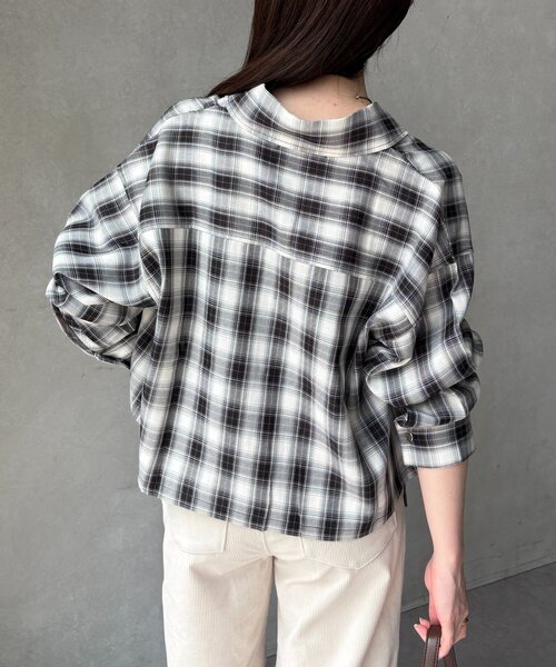 ブラウス シャツ 「UV加工付き」ドロストチェックショートシャツ レディース UV加工付き】ドロストチェックショートシャツ（シャツ/ブラウス