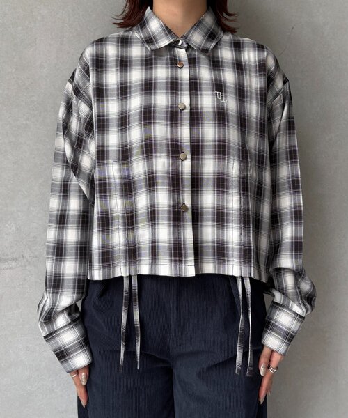 UV加工付き】ドロストチェックショートシャツ（シャツ/ブラウス
