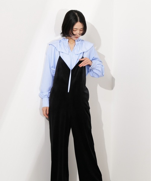 N.（N. Natural Beauty Basic）（エヌエヌナチュラルビューティーベーシック）の「【PS/低身長サイズ】ベロアオールインワン（つなぎ/オールインワン・レディース・ブラウン/ブラック・MEDIUM/PS）」の4枚目の写真