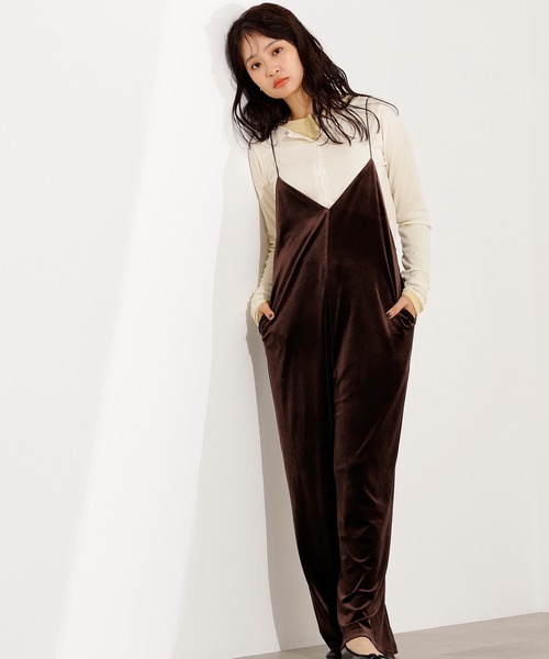 セール】【PS/低身長サイズ】ベロアオールインワン（つなぎ