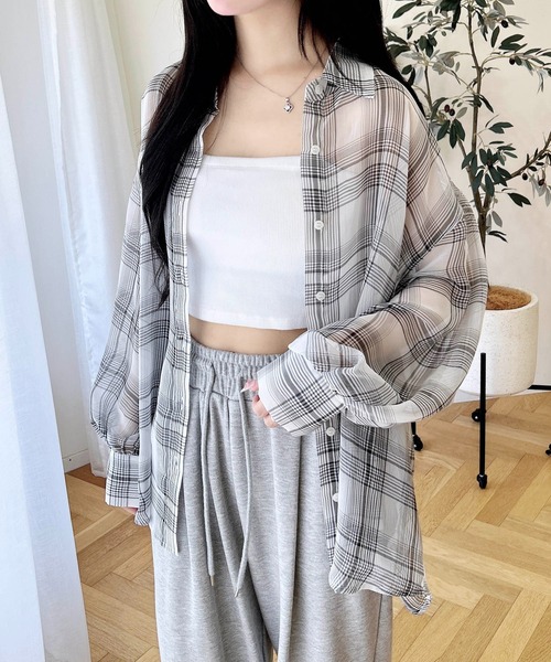 INGNI(イング)の「シアーチェックビッグシャツ(シャツ/ブラウス・レディース・ブラック系/ホワイト系その他7・M)」の4枚目の写真